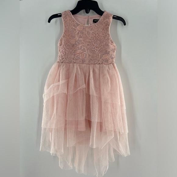 ZUNIE LACE BODICE HIGH LOW PINK DRESS SIZE 2 - Picture 1 of 5
